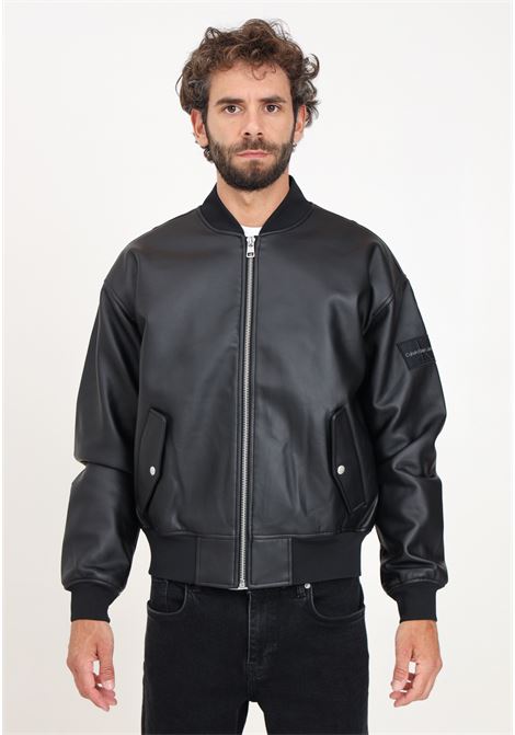 Black leather bomber jacket for men CALVIN KLEIN JEANS | J30J325601BEHBEH